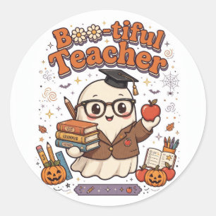 Sticker Rond Joli T-Shirt de professeur Halloween pour enseigna
