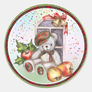 Sticker Rond Joli Teddy Bear Noël Bell Confetti