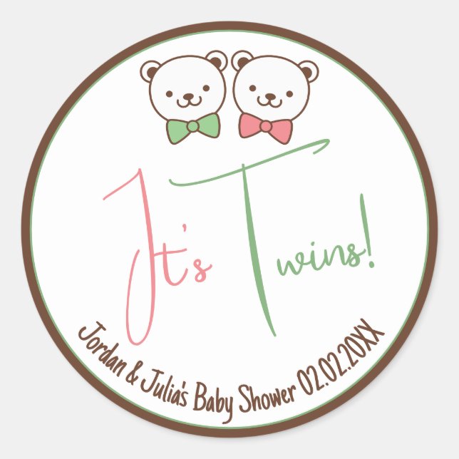 Sticker Rond Joli Teddy Bear Nostalgic C'est le Baby shower Twi (Devant)