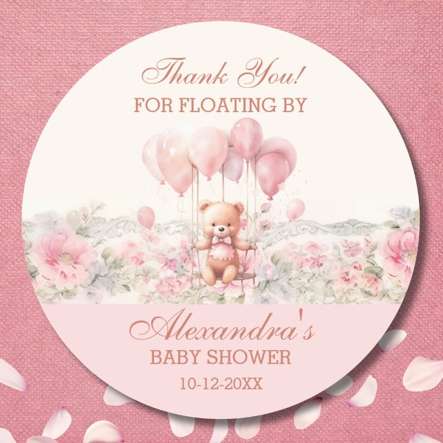 Sticker Rond Joli Teddy Rose fille Baby shower Merci (Créateur téléchargé)