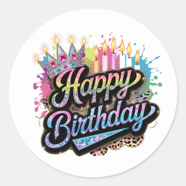 Sticker Rond Joli texte joyeux anniversaire pour femmes  (Devant)