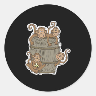 Sticker Rond joli tonneau de singes