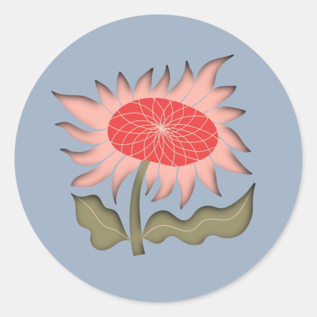 Sticker Rond Joli tournesol 3D rose rétro (Devant)