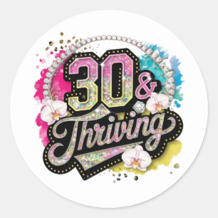Sticker Rond Joli trente prospère art de mot Anniversaire