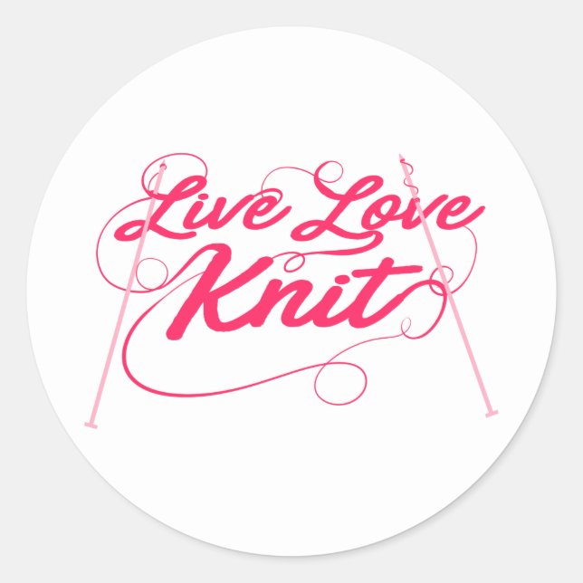 Sticker Rond Joli Tricot Live Love Knit Citation Nouveauté (Devant)