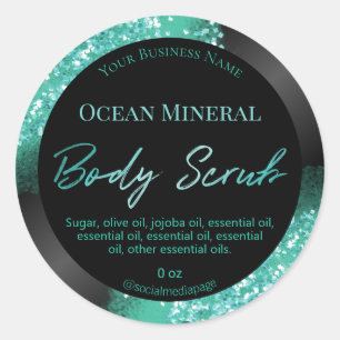 Sticker Rond Joli Turquoise Parties scintillant Black Corps Scr