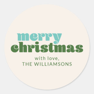 Sticker Rond Joli Vert Bleu Noël Simple Personnalisé Festif