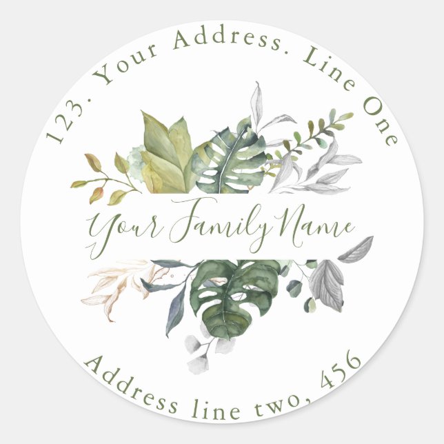 Sticker Rond Joli vert feuilles retour Adresse Enveloppe Sceau (Devant)