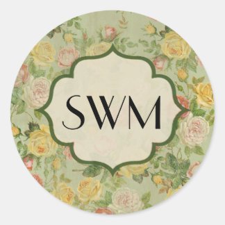 Sticker Rond Joli Vintage Floral Monogramme Flower Motif