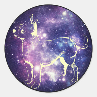 Sticker Rond Joli violet Galaxy Chihuahua Space Star Chien
