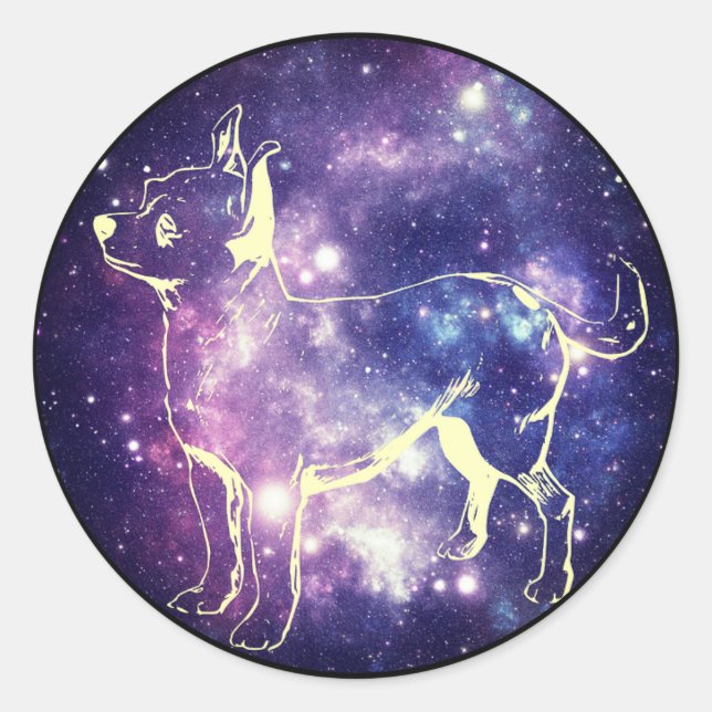 Sticker Rond Joli violet Galaxy Chihuahua Space Star Chien (Devant)
