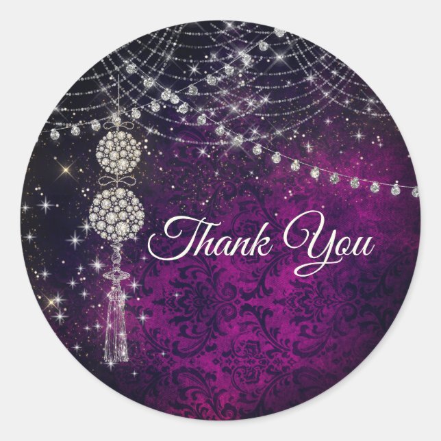 Sticker Rond Joli violet magenta monogramme ornements (Devant)