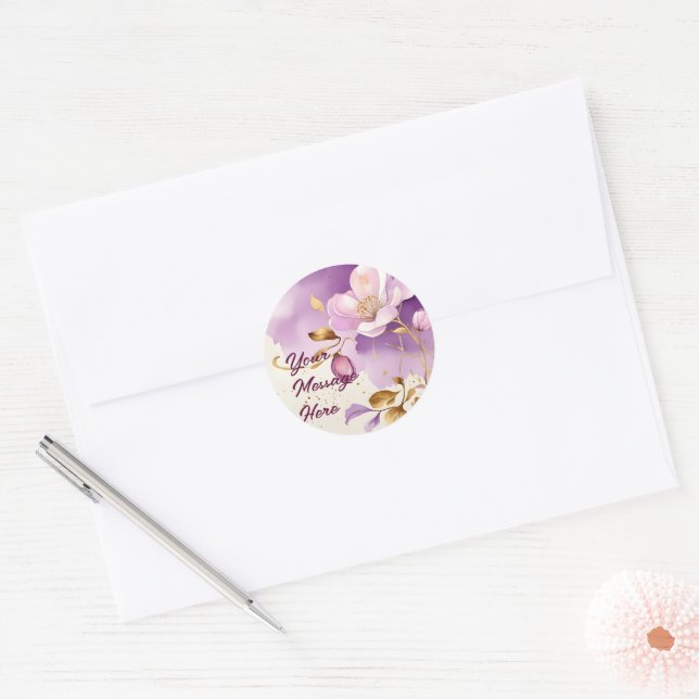Sticker Rond Joli violet or Floral (Enveloppe)