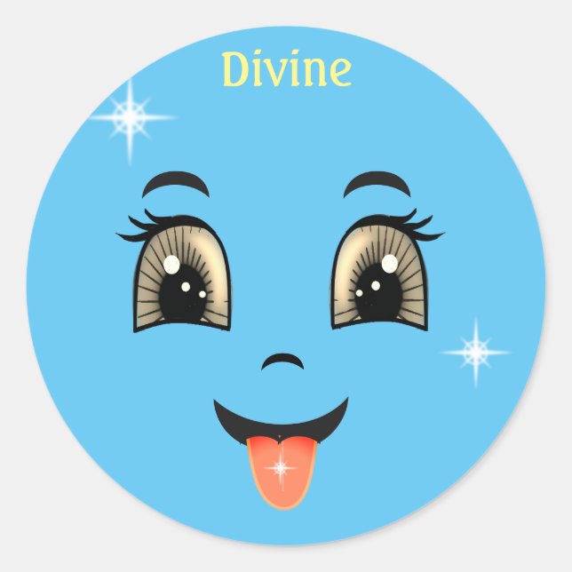 Sticker Rond Joli visage bleu divin heureux (Devant)
