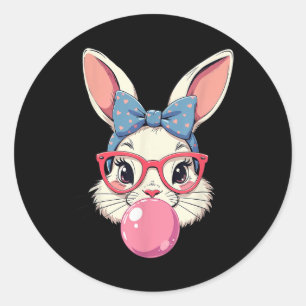 Sticker Rond Joli Visage De Lapin De Pâques Avec Des Gles De Co
