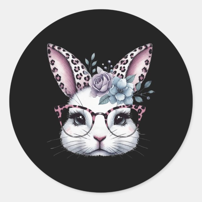 Sticker Rond Joli visage de lapin de Pâques pour filles (Devant)