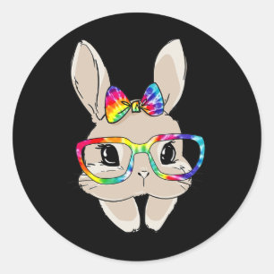 Sticker Rond Joli visage de lapin Tie Dye Gles Fête de Pâques E