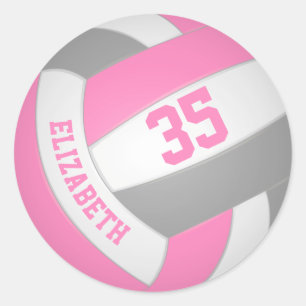 Sticker Rond joli volley-ball rose gris personnalisé