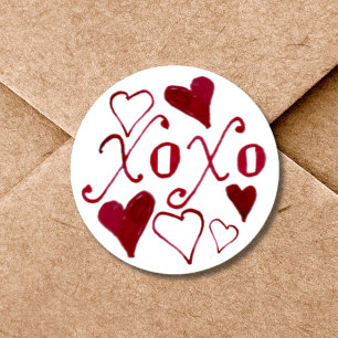 Sticker Rond Joli XOXO écrit à la main, Saint-Valentin romantiq