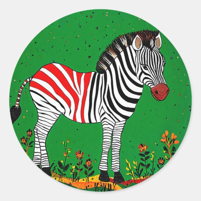 Sticker Rond Joli zèbre pour les amoureux des animaux & Cadeau  (Devant)