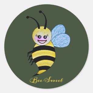 Sticker Rond Jolie Abeille Aquarelle Avec Un Bon Sourire
