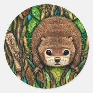 Sticker Rond Jolie adorable petit bébé castor