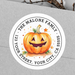 Sticker Rond Jolie adresse de retour Jack-o-lantern Halloween