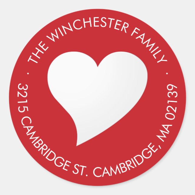 Sticker Rond Jolie adresse de retour moderne cœur blanc rouge (Devant)