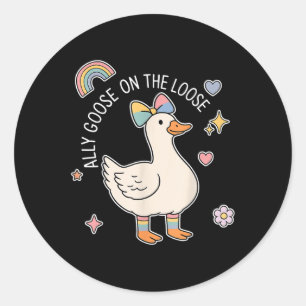 Sticker Rond Jolie Ally Goose Sur La Perdre Rainbow Coquette Bo