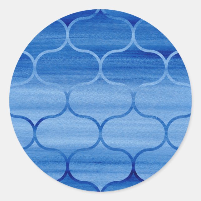 Sticker Rond Jolie aquarelle bleu Design ogee (Devant)