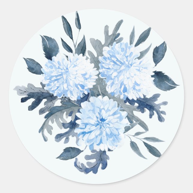 Sticker Rond Jolie aquarelle bleue Florale (Devant)