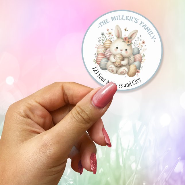 Sticker Rond Jolie aquarelle Bunny Pâques personnalisable (Cute watercolor Bunny Easter customizable Classic Round Sticker)