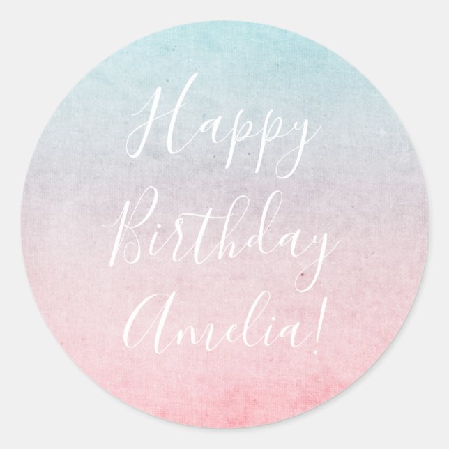 Sticker Rond Jolie aquarelle Joyeux Anniversaire Nom Aqua (Devant)