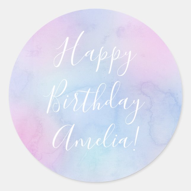 Sticker Rond Jolie aquarelle Joyeux Anniversaire Nom pourpre (Devant)