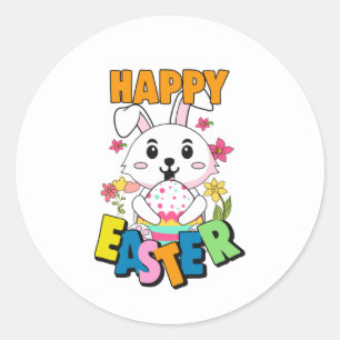 Sticker Rond Jolie art de mots de lapin de Pâques heureux 