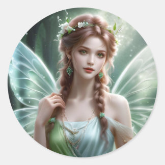 Sticker Rond Jolie Auburn Haired Spring Fairy Imaginaire Dreamy