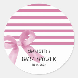 Sticker Rond Jolie Baby Shower Arc-en-Ciel Rose Aquarelle
