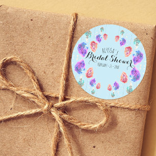 Sticker Rond Jolie Baby Shower Bohème Pastel Aquarelle Feuillag