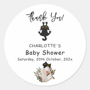 Sticker Rond Jolie Baby Shower Chat Noir et Livre
