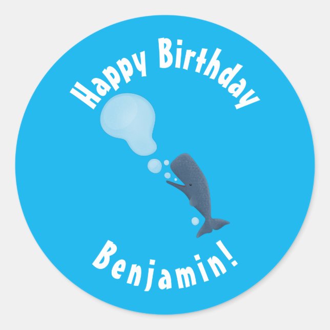 Sticker Rond Jolie baleine à sperme soufflant bulles dessin (Devant)