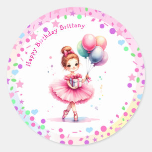 Sticker Rond Jolie Ballerina rose Fête d'Anniversaire