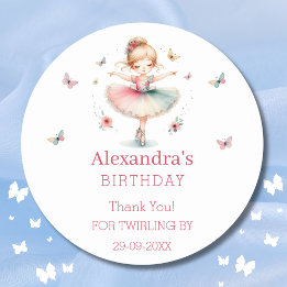 Sticker Rond Jolie Ballerina rose fille Merci d'anniversaire
