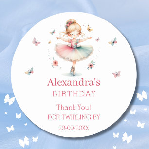 Sticker Rond Jolie Ballerina rose fille Merci d'anniversaire