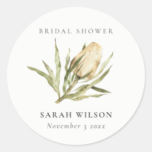 Sticker Rond Jolie Banksia Aquarelle Flore Douce Mariage