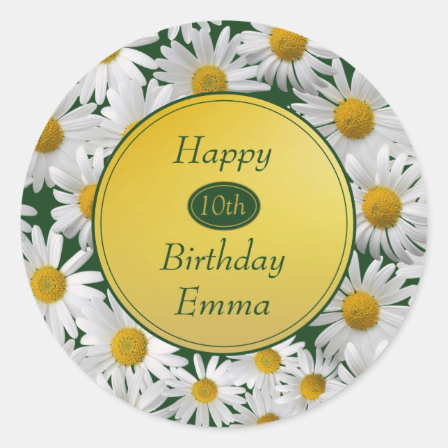 Sticker Rond Jolie Bright Daisy N'Importe Quel Âge Anniversaire (Devant)