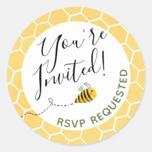 Sticker Rond Jolie Bumble Bee Baby shower Party Vous êtes invit
