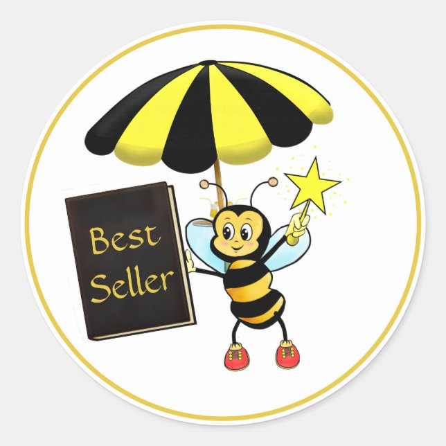 Sticker Rond Jolie Bumble Bee & Best Seller Book (Devant)