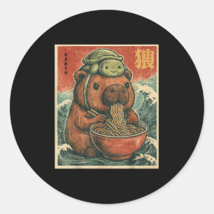 Sticker Rond Jolie Capybara Et Turtle Sac À Dos Ramen Kawaii Ca