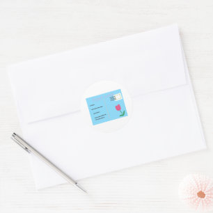 Sticker Rond Jolie carte cadeau tulipe rose bleue