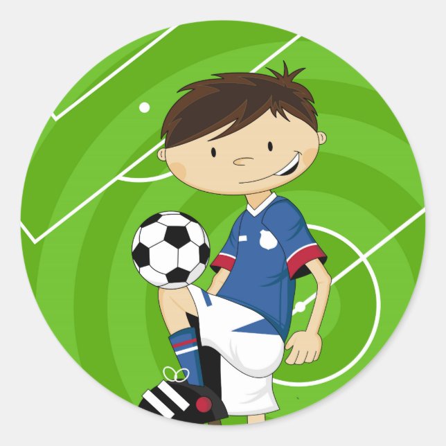 Sticker Rond Jolie Cartoon Football Boy (Devant)